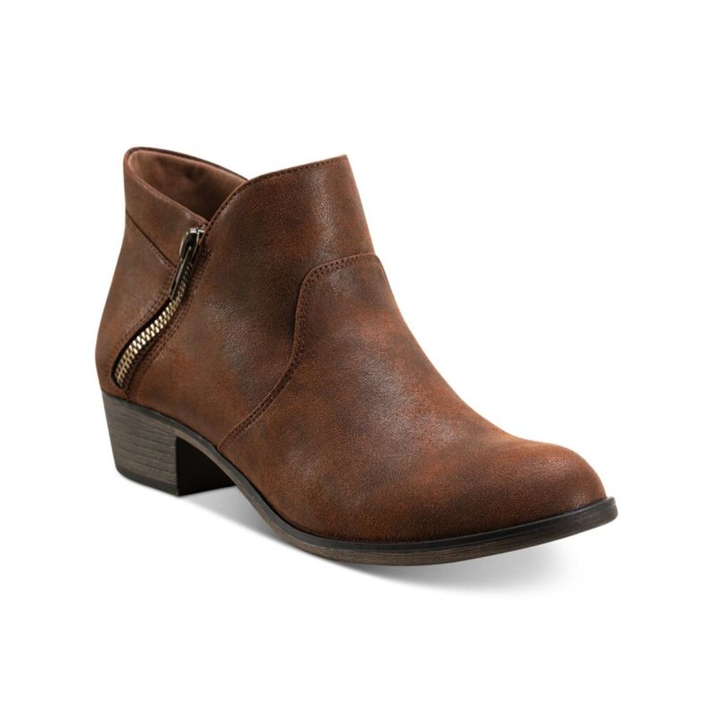SUN STONE Womens Brown Breathable Non-Slip Abby Round Toe Block Heel Booties 5 M